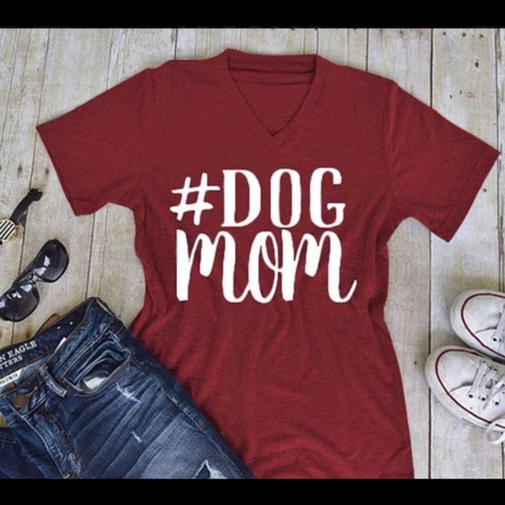 Dog Mom Red V-Neck Tee
